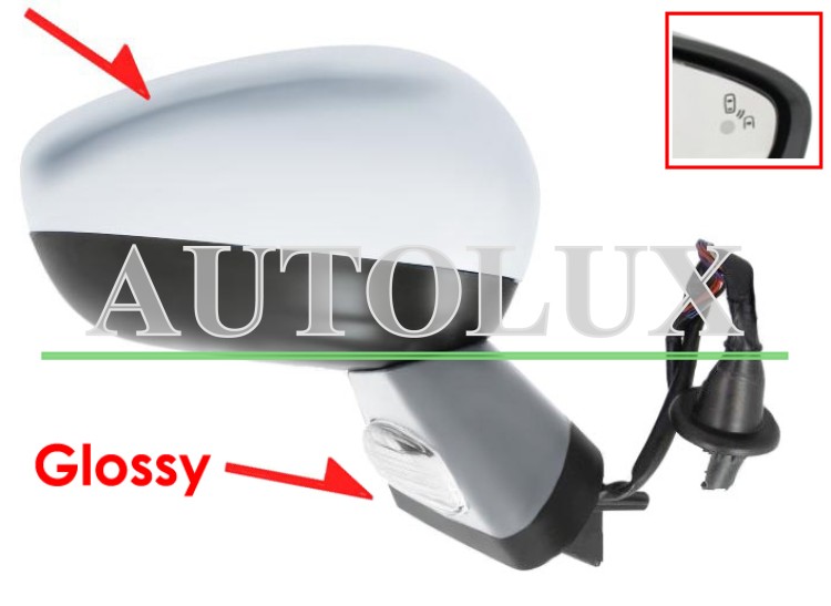 Espejo retrovisor citroen ds4 2015-2019 carcasa con pliege / negro glossy / electrico / base imprimada / termico / luz cortesia / abatible electricamente / memoria / side assist / con sonda / carcasa cromada / derecho.  Referencia OE:1608535180