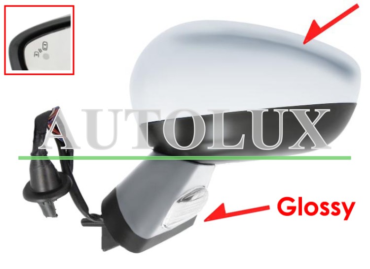 Espejo retrovisor citroen ds4 2015-2019 carcasa con pliege / negro glossy / electrico / base imprimada / termico / luz cortesia / abatible electricamente / memoria / side assist / carcasa cromada / izquierdo.  Referencia OE:1608535580