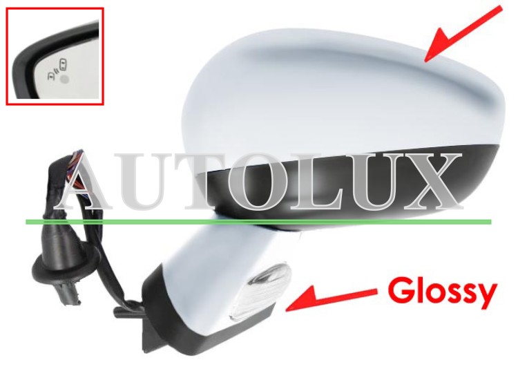 Espejo retrovisor citroen ds4 2015-2019 carcasa con pliege / negro glossy / electrico / base cromada / termico / luz cortesia / abatible electricamente / memoria / side assist / carcasa cromada / izquierdo.  Referencia OE:1608535580