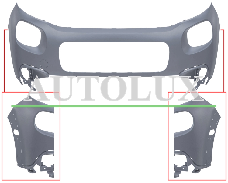 Parachoques citroen c3 2016-2020 delantero / superior / con moldura aleta / imprimado.  Referencia OE:1618082680