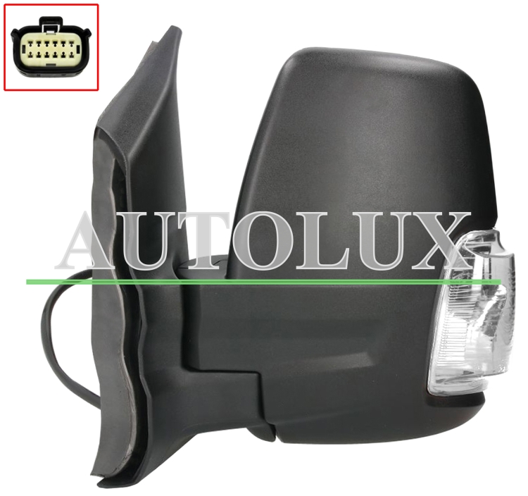 Espejo retrovisor ford transit 2019-> brazo corto / electrico / termico / abatible electricamente / side assist / piloto intermitente blanco wy5w / izquierdo.  Referencia OE:2365947