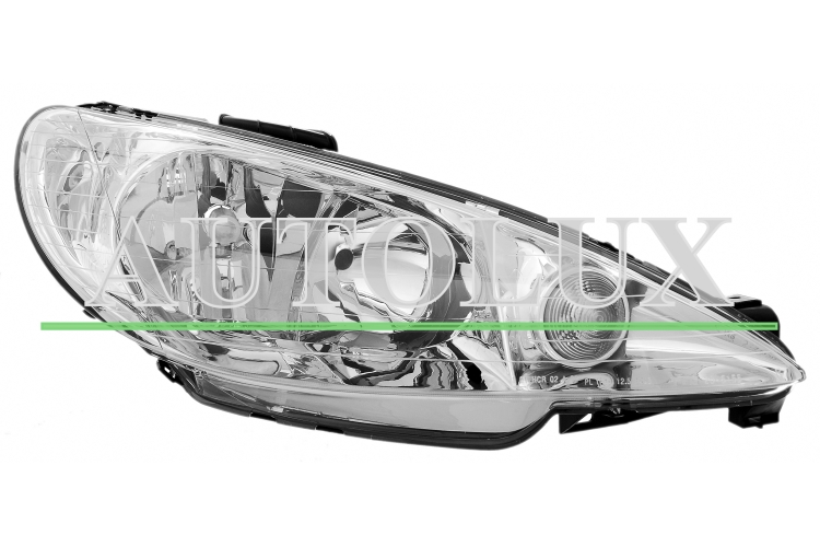 Faro delantero peugeot 206 1998-2008 optica doble / lampara h1+h7 / derecho.  Referencia OE:6206A0