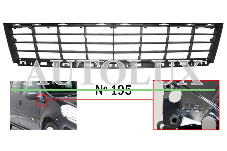 Rejilla renault clio 2009-2013 parachoques delantero / modelo 195.  Referencia OE:622546373R