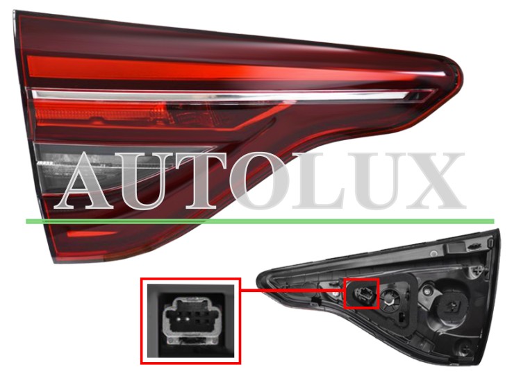 Piloto trasero mitsubishi colt 2023-> interior / conector 4 pins / izquierdo.  Referencia OE:265553226R