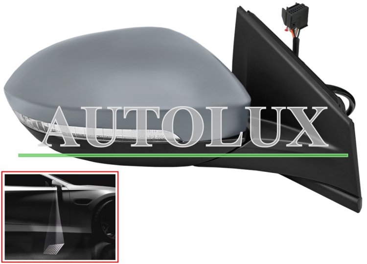 Espejo retrovisor volkswagen taigo 2021-> electrico / termico / piloto intermitente / luz cortesia / abatible electricamente / memoria / side assist / imprimado / derecho.  Referencia OE:2G7857522