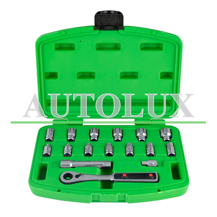 Estuche de herramientas vasos para espárragos 17 piezas. Referencia JBM: 50623.