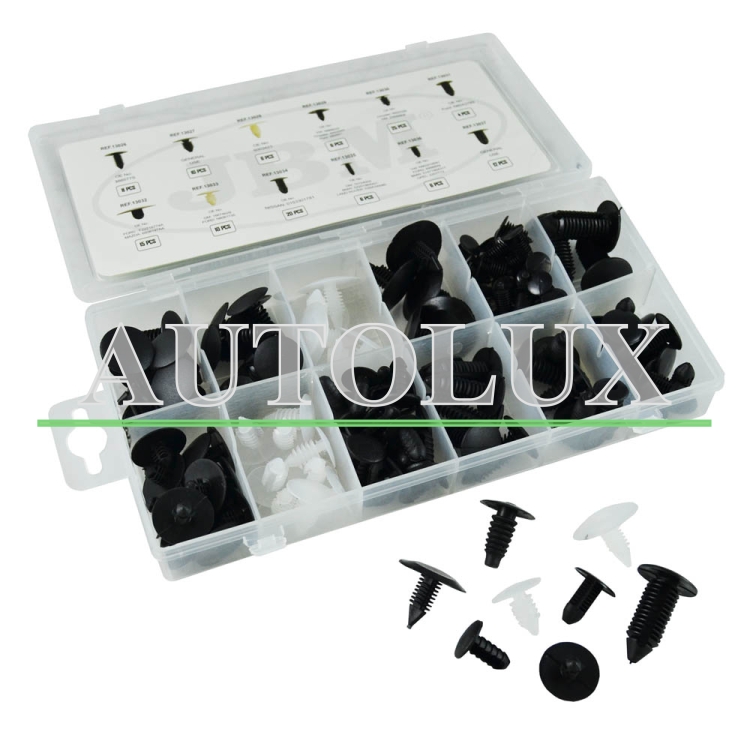 Estuche de clips plasticos universal 128 clips. Referencia JBM: 52888.