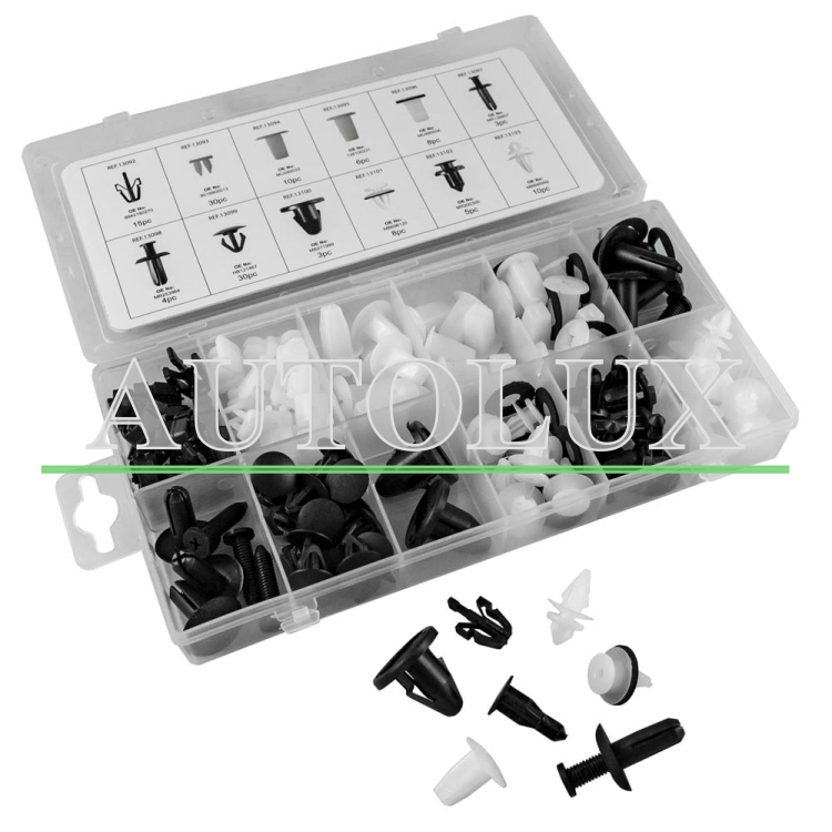 Estuche de clips plasticos mitsubishi 132 clips. Referencia JBM: 52895.