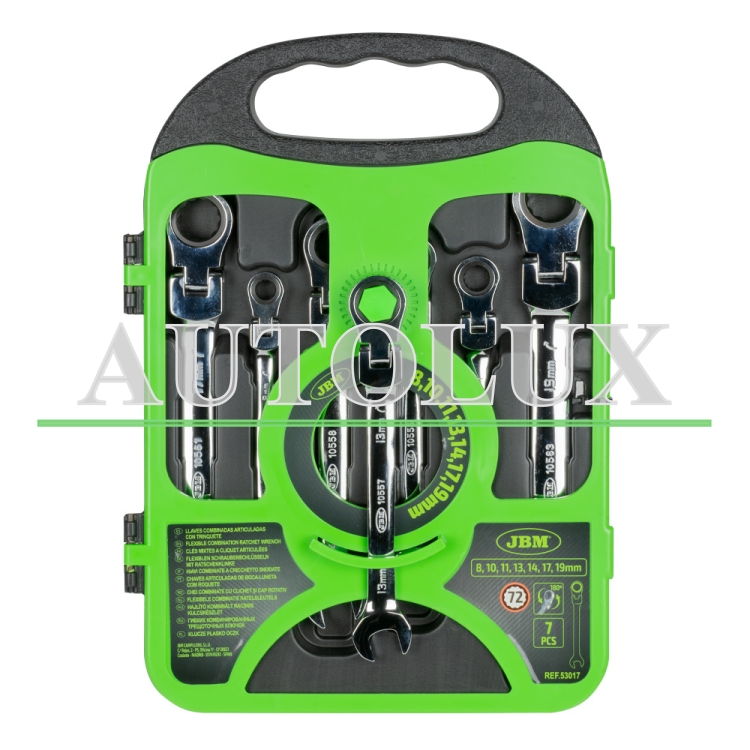 Kit llaves combinadas articuladas con trinquete 7 llaves. Referencia JBM: 53017.