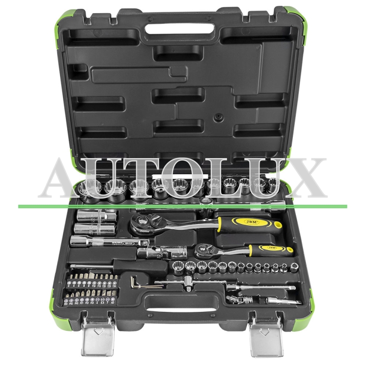 Estuche de herramientas con vasos spline 60 piezas - cromado. Referencia JBM: 53108.