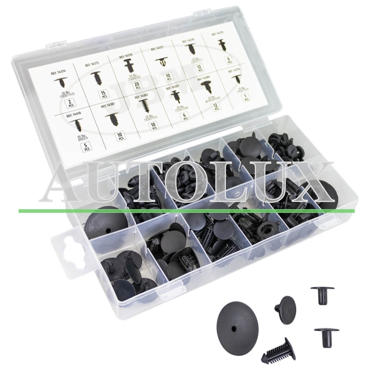 Estuche de clips plásticos renault / dacia para tapicería 109 clips. Referencia JBM: 53712.