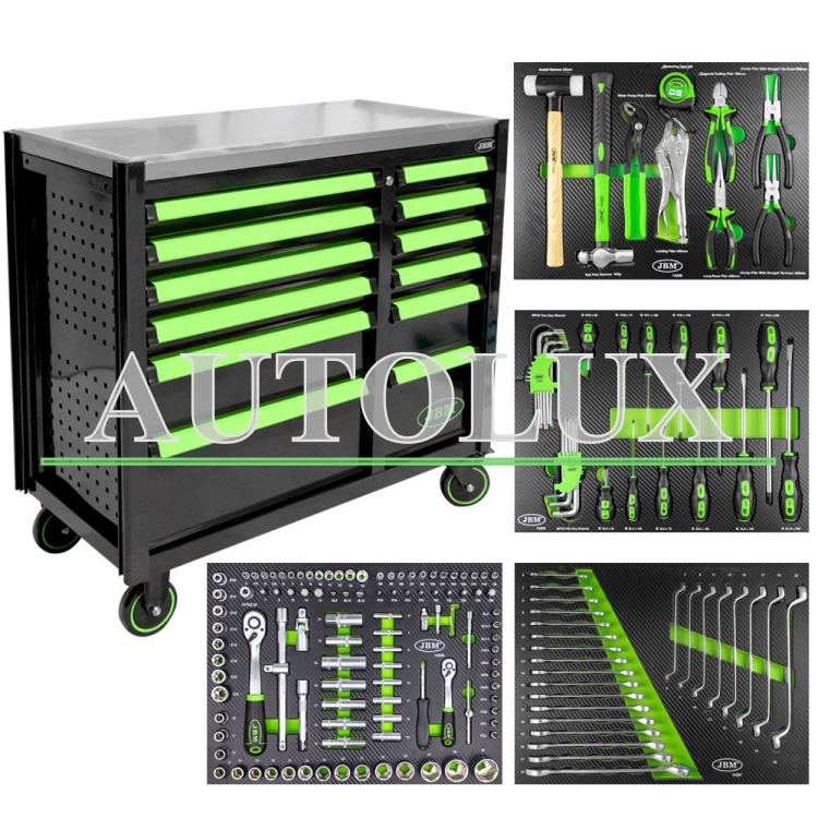 Carro de herramientas 12 cajones - verde. Referencia JBM: 53939.