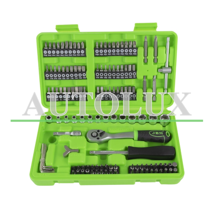 Estuche de herramientas vasos y puntas de 130 piezas. Referencia JBM: 53953.