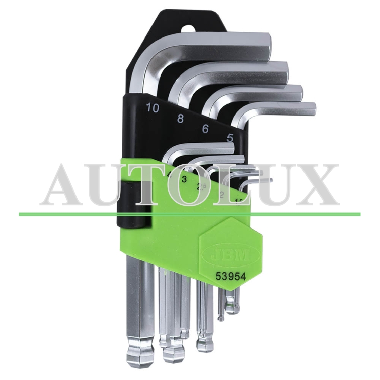 Kit llaves allen con punta redonda cortas 9 llaves. Referencia JBM: 53954.