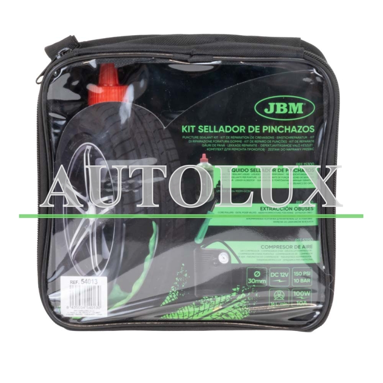 Kit sellador de pinchazos - líquido y compresor de aire. Referencia JBM: 54013.