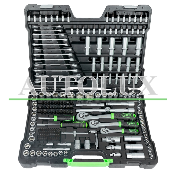 Estuche de herramientas con vasos hexagonales 216 piezas - cincado. Referencia JBM: 54034.