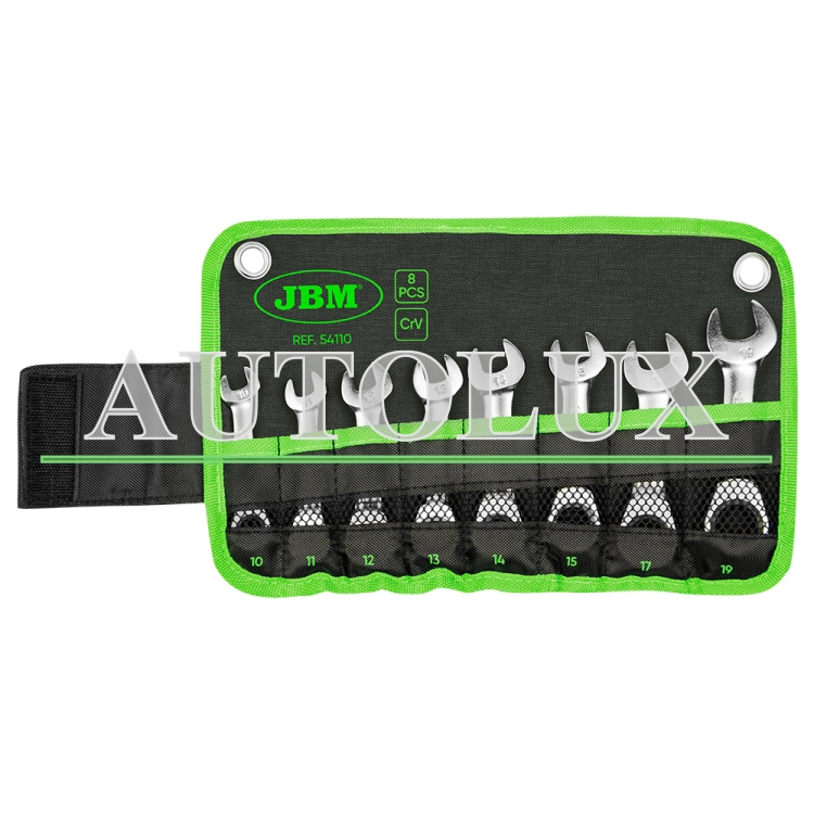 Kit llaves combinadas con trinquete cortas 8 llaves. Referencia JBM: 54110.