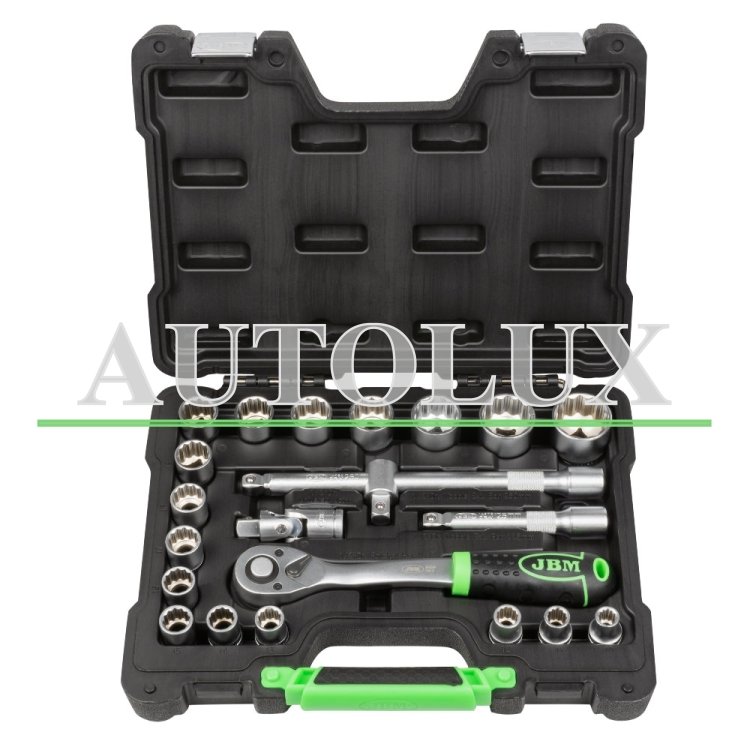 Estuche de herramientas con vasos 12 cantos 22 piezas. Referencia JBM: 54116.