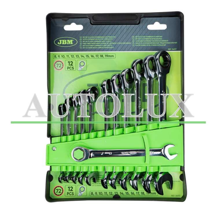 Kit llaves combinadas con trinquete 12 llaves. Referencia JBM: 54117.