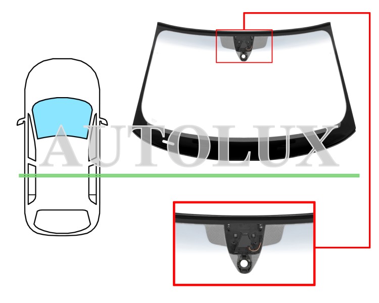 Parabrisas audi a3 2012-2016 4 puertas / delantero / verde banda gris / acustico / con sensor / con soporte camara modificado / serigrafiado / molduras premontadas. Referencia Eurocode: 8620AGAGYCMVZ95