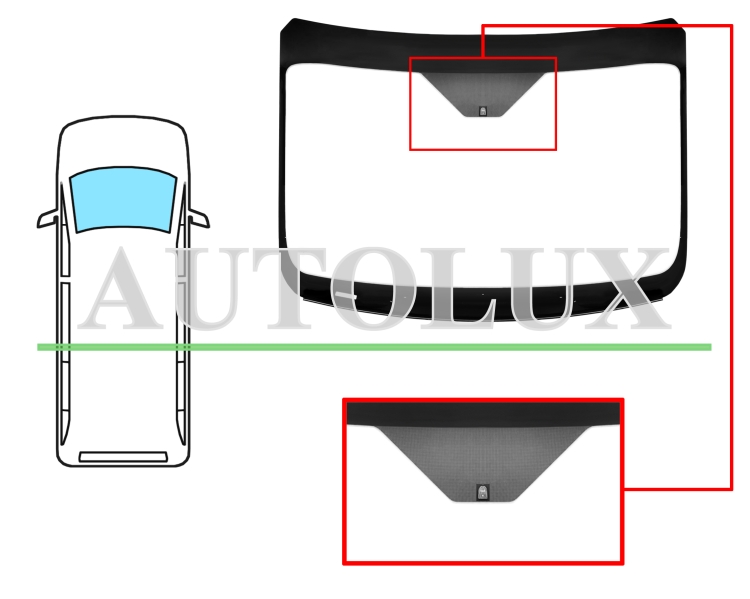 Parabrisas ford transit 2014-2019 cabina alta / delantero / verde / con base espejo / molduras premontadas. Referencia Eurocode: 3773AGSVZ1C