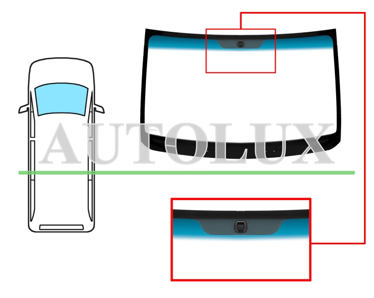 Parabrisas hyundai h1 2008-2017 delantero / verde banda azul / con base espejo. Referencia Eurocode: 4136AGNBLV