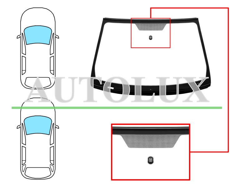 Parabrisas jaguar x-type 2001-2008 4 puertas / familiar / delantero / verde / con base espejo / serigrafiado / molduras premontadas. Referencia Eurocode: 4327AGSVW1B
