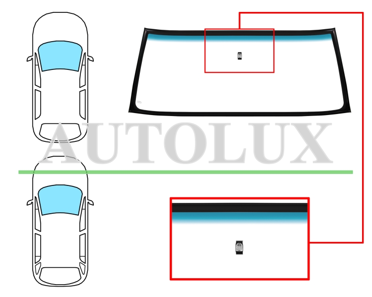 Parabrisas jeep cherokee 1984-1995 3/5 puertas / delantero / verde banda azul / con base espejo modificada / molduras premontadas. Referencia Eurocode: 9248AGNBL1PW