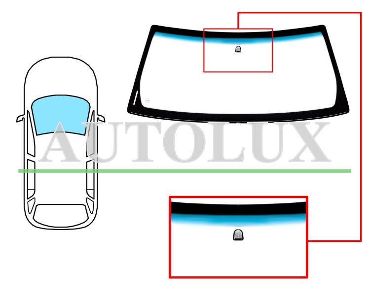 Parabrisas jeep cherokee 2001-2005 delantero / verde banda azul / con base espejo. Referencia Eurocode: AJ09AGSBLV