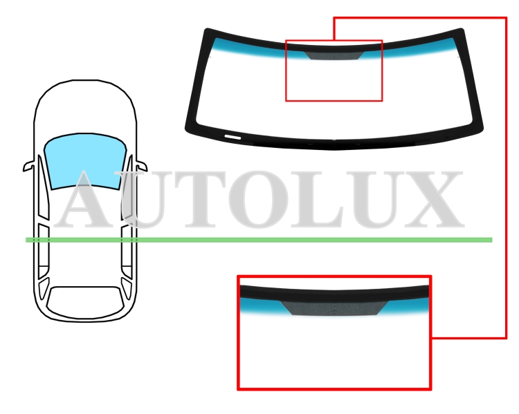 Parabrisas jeep commander 2005-2010 delantero / verde banda azul / molduras premontadas. Referencia Eurocode: AJ11AGSBLVW