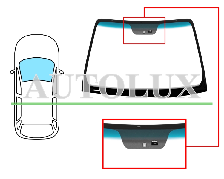 Parabrisas kia carens 2006-2013 delantero / verde banda azul / con base espejo modificada / con sensor. Referencia Eurocode: 4430AGNBLMV