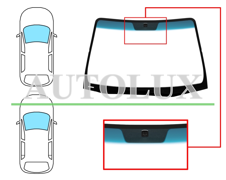 Parabrisas kia cerato 2004-2007 4 puertas / familiar / delantero / verde banda azul / termico / con base espejo. Referencia Eurocode: 4421AGNBLV