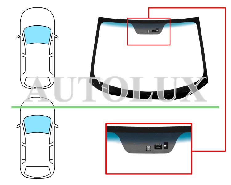 Parabrisas kia rio 2014-2017 3/4/5 puertas / delantero / verde banda azul / con base espejo / con sensor / con sensor antivaho. Referencia Eurocode: 4440AGSBLMOV1B