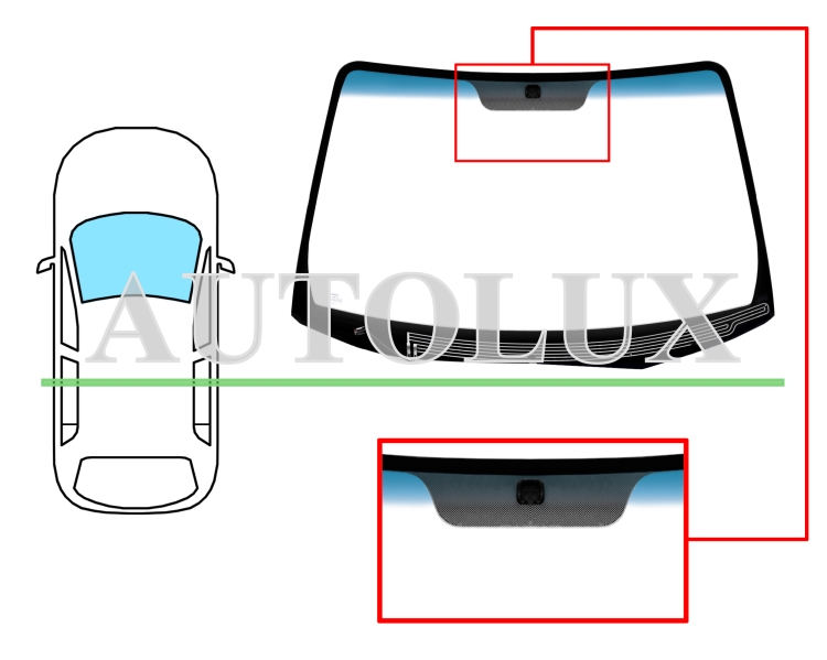 Parabrisas kia sportage 2004-2010 delantero / verde banda azul / termico / con base espejo. Referencia Eurocode: 4424ALGBLH