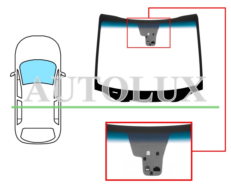Parabrisas kia carens 2013-2016 delantero / verde banda azul / con base espejo / con sensor / con sensor antivaho. Referencia Eurocode: 4443AGNBLMOV
