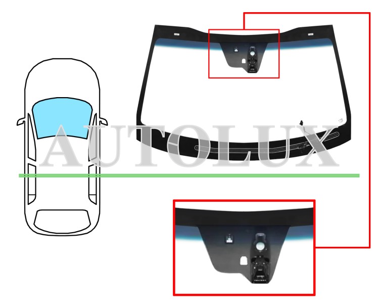 Parabrisas kia optima 2015-2018 delantero / verde banda azul / termico / con base espejo / con sensor / con sensor antivaho / con soporte camara. Referencia Eurocode: 4448AGSBLCHMOV