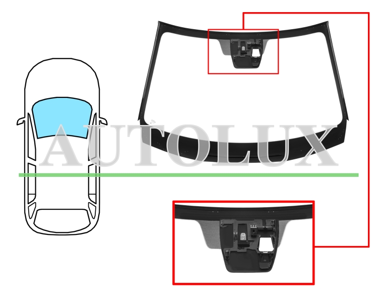 Parabrisas mazda cx-5 2012-2015 delantero / verde / acustico / con base espejo modificada / con soporte camara city stop / molduras premontadas. Referencia Eurocode: 5179AGACIW2V