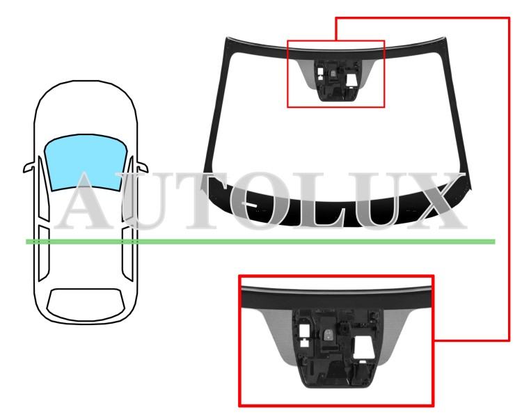 Parabrisas mazda 2 2014-2019 delantero / verde / acustico / con base espejo / con sensor / con soporte camara / molduras premontadas. Referencia Eurocode: 5183AGACMVW