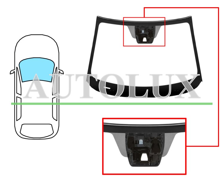 Parabrisas mazda 2 2014-2019 delantero / verde / con base espejo / con soporte camara / molduras premontadas. Referencia Eurocode: 5183AGNCVW1L