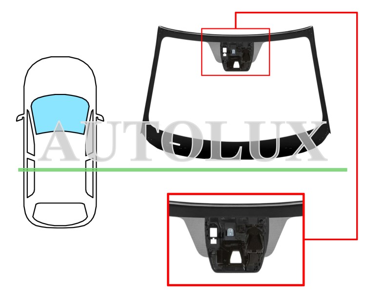 Parabrisas mazda 2 2014-2019 delantero / verde / con base espejo / con sensor / con soporte camara / molduras premontadas. Referencia Eurocode: 5183AGNCMVW1L