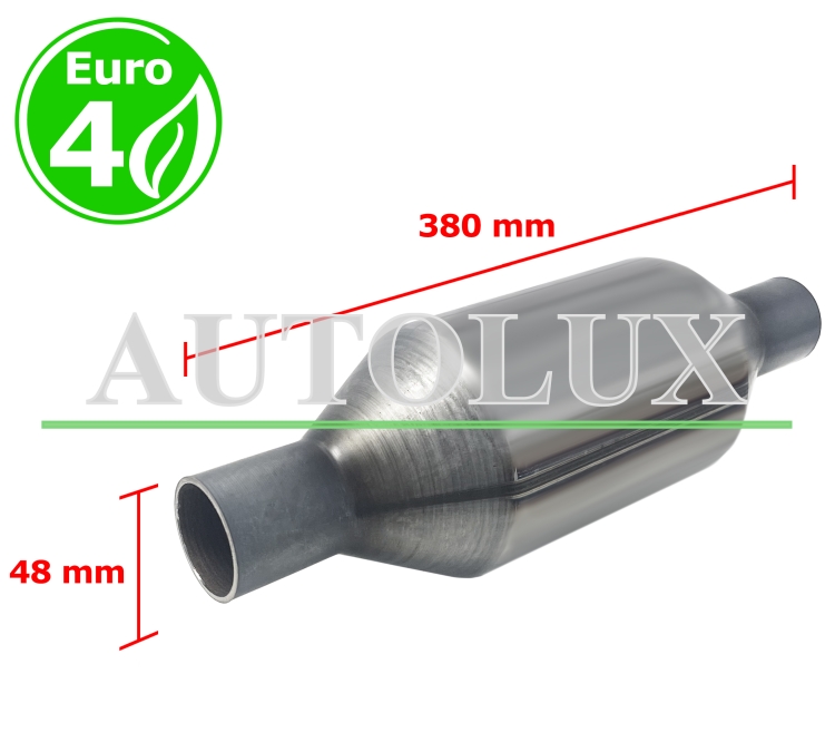 Catalizador universal redondo euro 4 gasolina / diesel sin sonda boca 48mm diametro x 380mm longitud