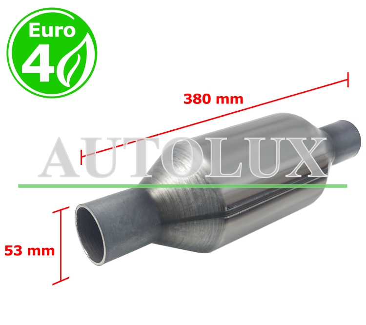 Catalizador universal redondo euro 4 gasolina / diesel sin sonda boca 53mm diametro x 380mm longitud