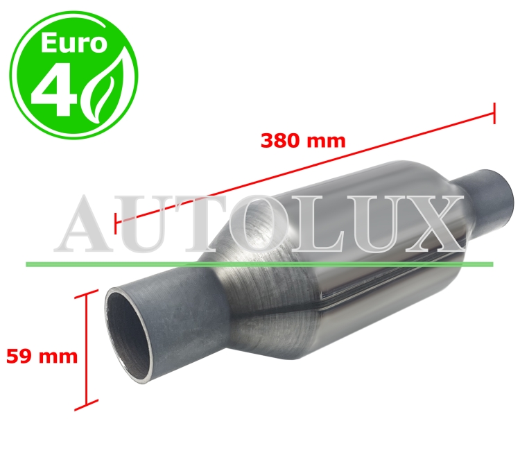 Catalizador universal redondo euro 4 gasolina / diesel sin sonda boca 59mm diametro x 380mm longitud