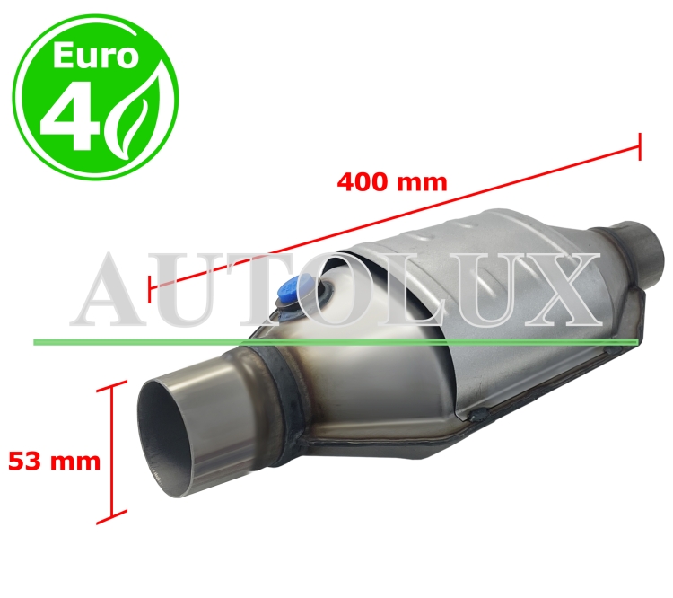 Catalizador universal rectangular euro 4 gasolina / diesel con sonda boca 53mm diametro x 400mm longitud