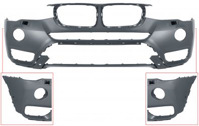 PARACHOQUES BMW X3 (F25) 2014-2017 DELANTERO / CON ANTINIEBLAS LED / CON LAVAFAROS / CON PARK ASSIST / IMPRIMADO