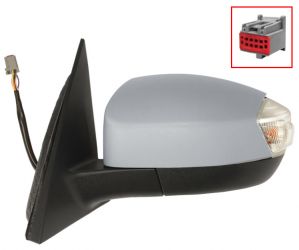 ESPEJO RETROVISOR FORD S-MAX 2010-2015 CONECTOR 8 PINS / ELECTRICO / TERMICO / PILOTO / LUZ CORTESIA / ABATIBLE ELECTRICAMENTE / IMPRIMADO / IZQUIERDO