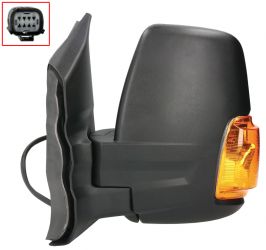 ESPEJO RETROVISOR FORD TRANSIT 2013-2019 BRAZO CORTO / MANUAL / PILOTO AMBAR (W16W) / IZQUIERDO