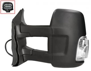 ESPEJO RETROVISOR FORD TRANSIT 2013-2019 BRAZO LARGO / MANUAL / PILOTO BLANCO (WY5W) / IZQUIERDO