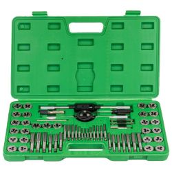 ESTUCHE MÉTRICO CON 60 PIEZAS DE MACHOS Y TERRAJAS. COMBINADO MÉTRICO Y PULGADA