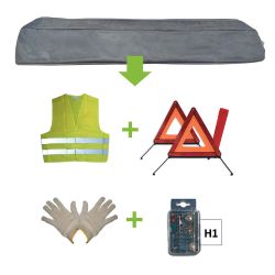 KIT EMERGENCIA BOLSA GRIS + MK H1 + CHALECO + TRIANG. + GUANTES